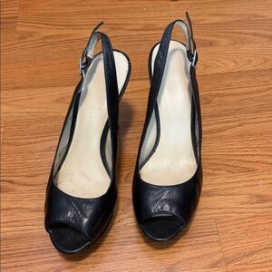 Nine West Black Leather Peep-Toe Slingback Heels